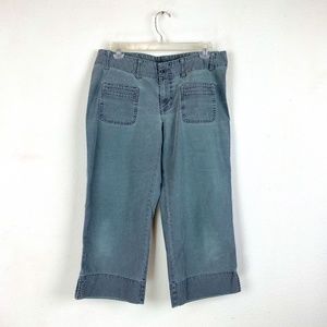 North Face Women Capri Jeans Size 8 Green Cotton Crop Leg Pockets Hiking Walking